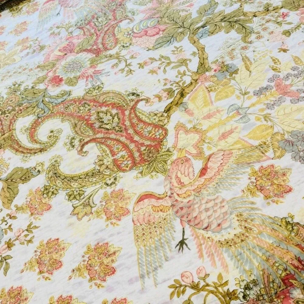 Pottery Barn Reversible Bird Floral Paisley Cotton King Quilt 2 Standard Shams